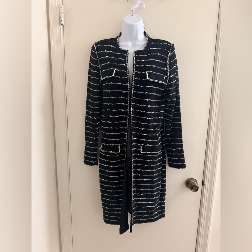 The Michael Collection Elegant Black and White Women's Coat 75% Wool 25% Rayon
